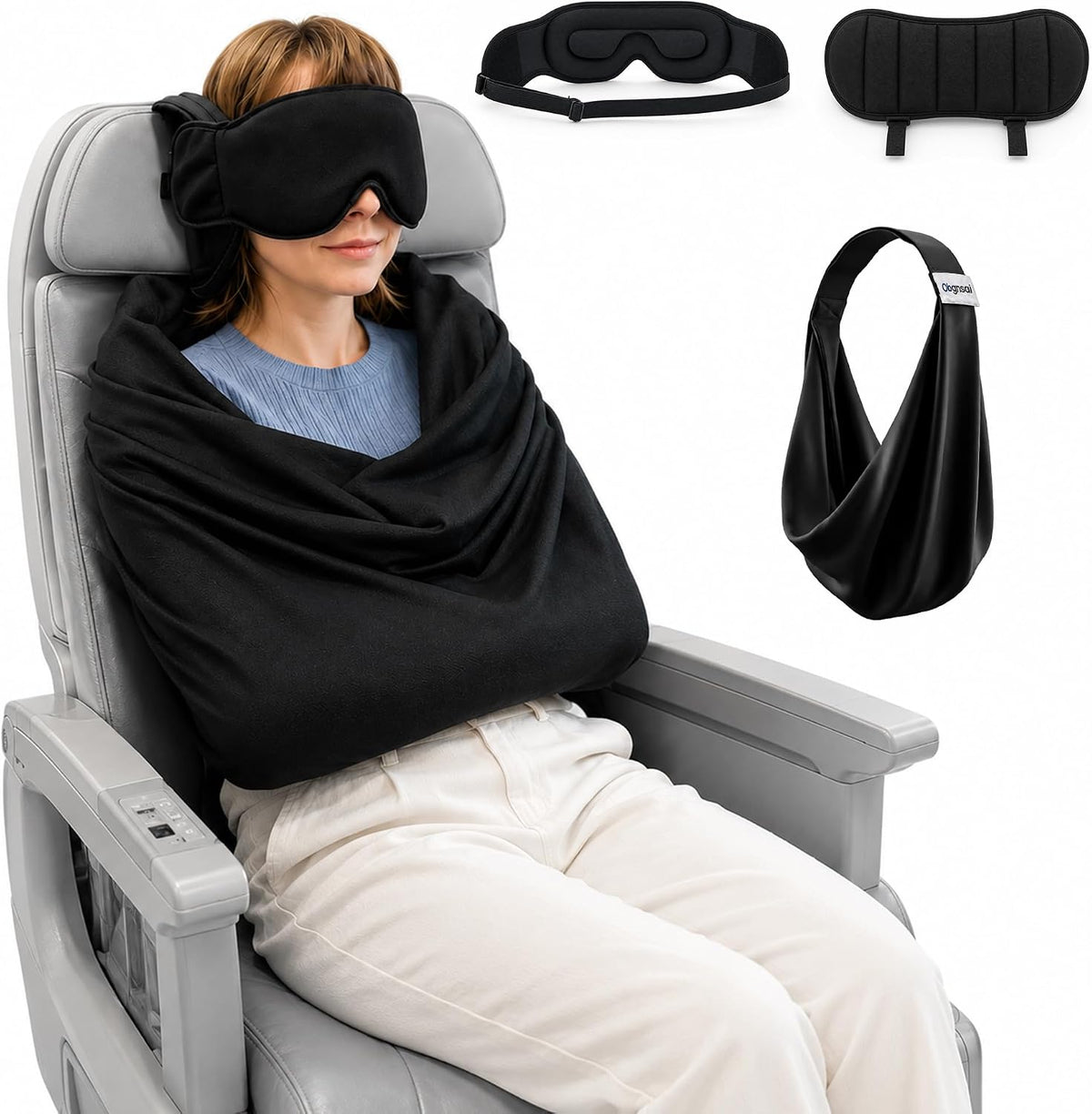 Wearable Travel Comfort Kit – 3-in-1 Sleep Mask, Soft Travel Blanket & Carrying Bag