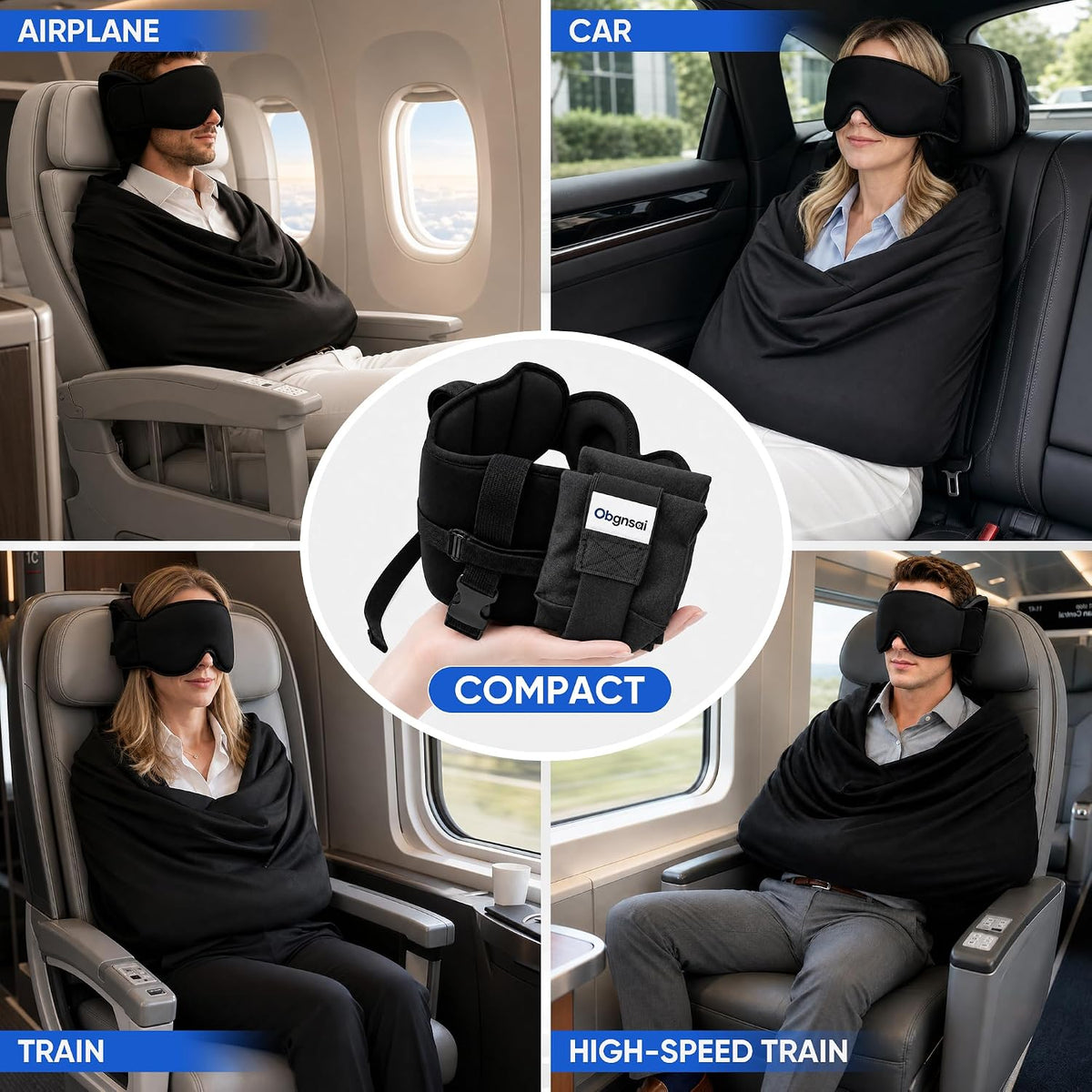 Wearable Travel Comfort Kit – 3-in-1 Sleep Mask, Soft Travel Blanket & Carrying Bag