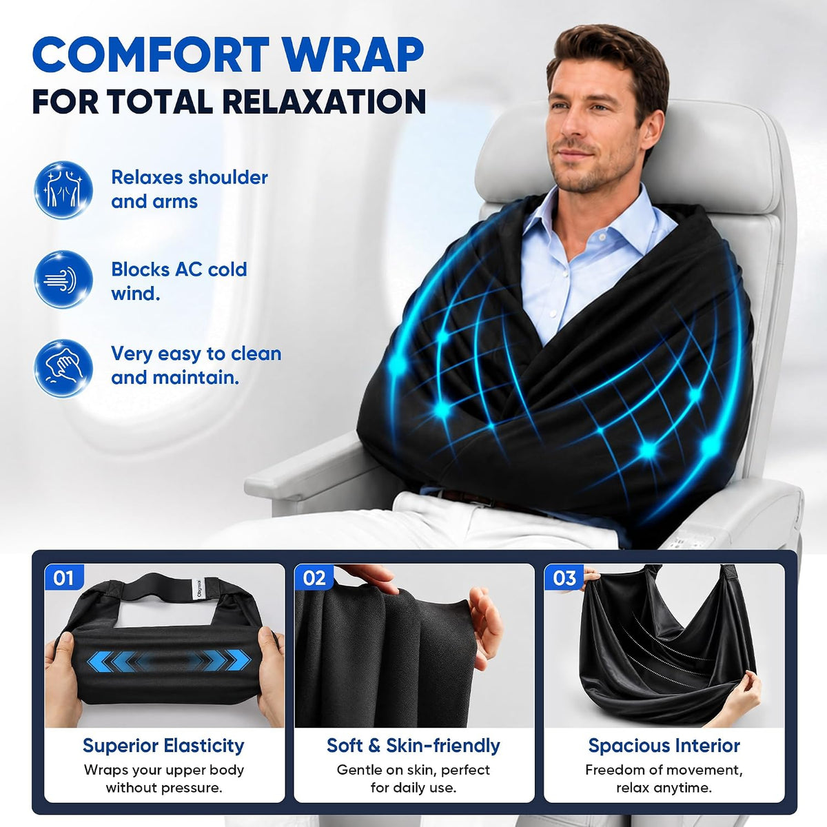 Wearable Travel Comfort Kit – 3-in-1 Sleep Mask, Soft Travel Blanket & Carrying Bag