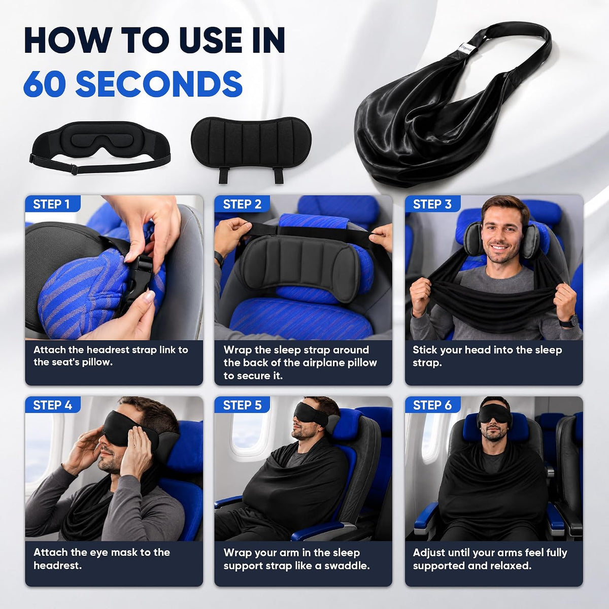Wearable Travel Comfort Kit – 3-in-1 Sleep Mask, Soft Travel Blanket & Carrying Bag