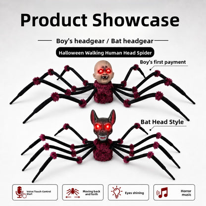 Animated Halloween Spider Head Prop with Sound and Light Effects
